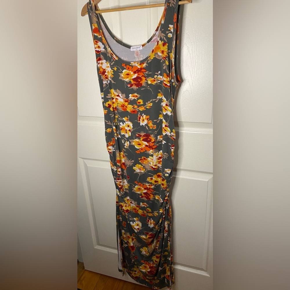 Smallshow Women's Maternity Dress Summer Floral Ruched Pregnancy Tank Dress XXL